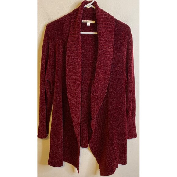 SEVEN 7 Burgundy Sweater Chenille Open Front Cascade Flowing Cardigan XL Soft - Picture 1 of 5